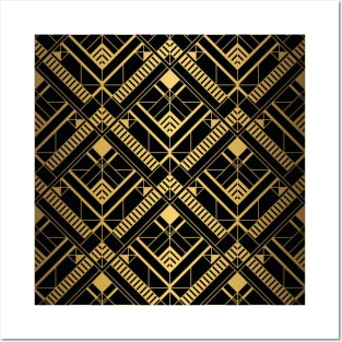Thick Heavy Black and Gold Vintage Art Deco Geometric Square Pattern Posters and Art